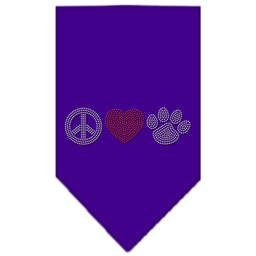 Peace Love Paw Rhinestone Bandana Purple Large